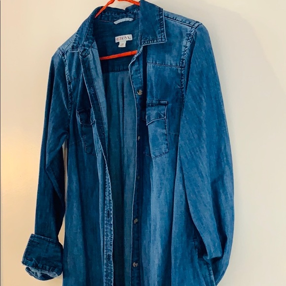 Merona | Denim Long Sleeve Collared Dress | Button Down With Pockets | Fitted - Picture 2 of 9